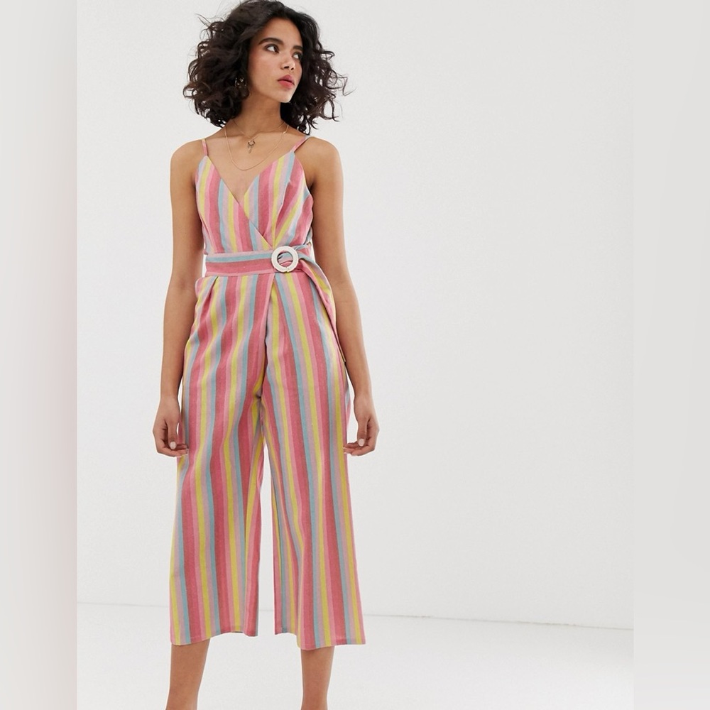 Moon River Colorful Strip Jumpsuit With Belt